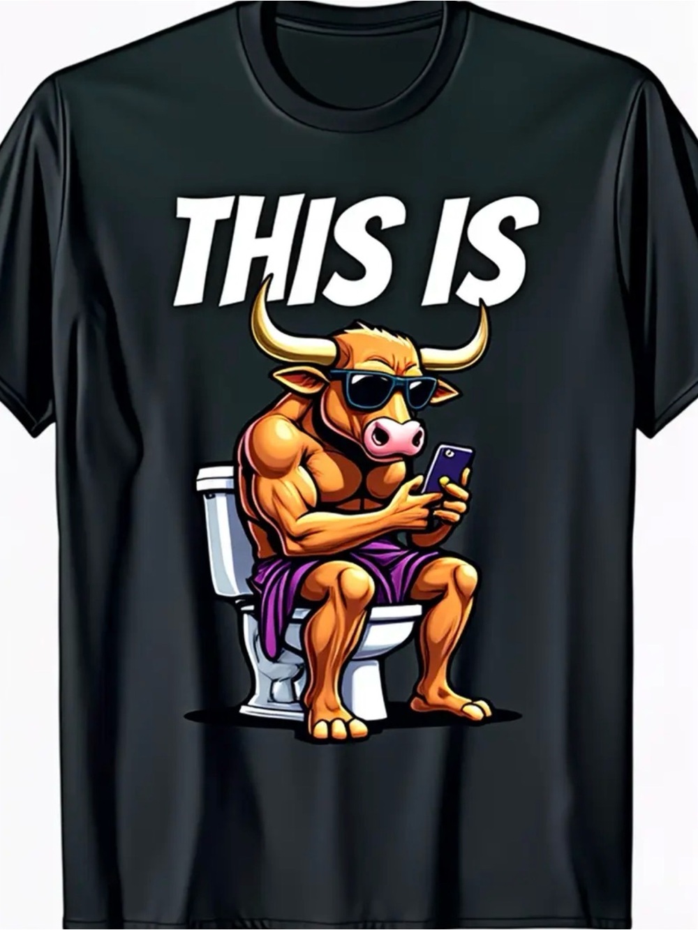Plus Size Funny Bull Graphic Tee in Black - "THIS IS"